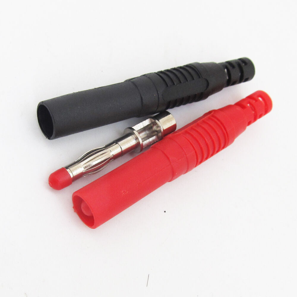 10pcs 4mm Brass Insulated Banana Plug Shrouded Cable Plug Connector Red+Black