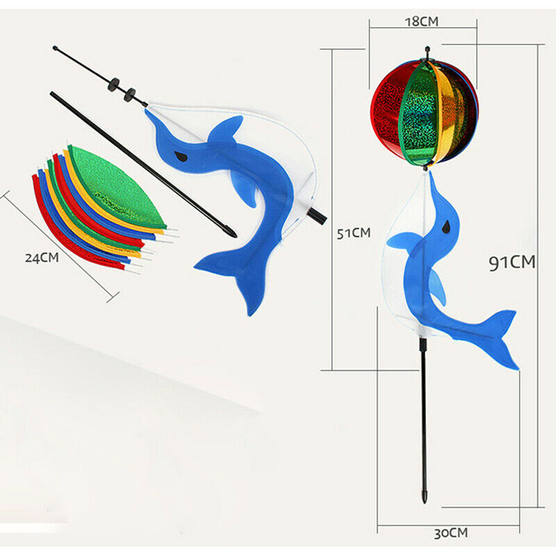 Cute Cartoon Dolphin Rainbow Wind Spinner Colorful Windmill Kids Outdoor .l8