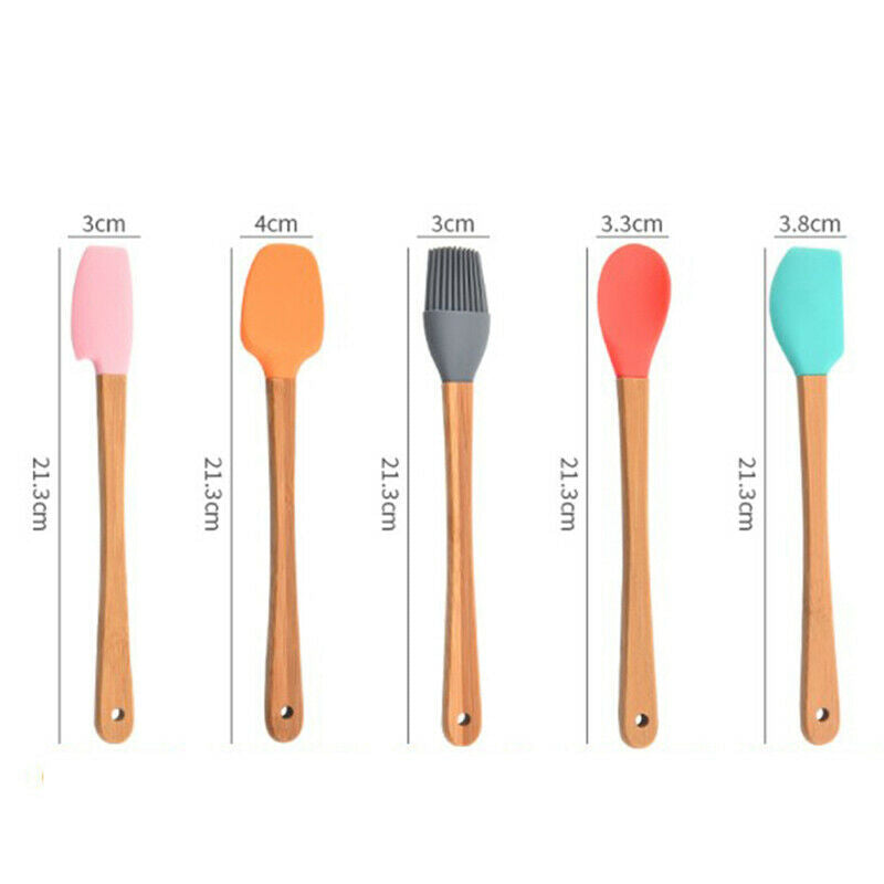 5pcs Cookie Pastry Scraper Baking Tool Multi Purpose Bamboo Handle Mini SpatBDA