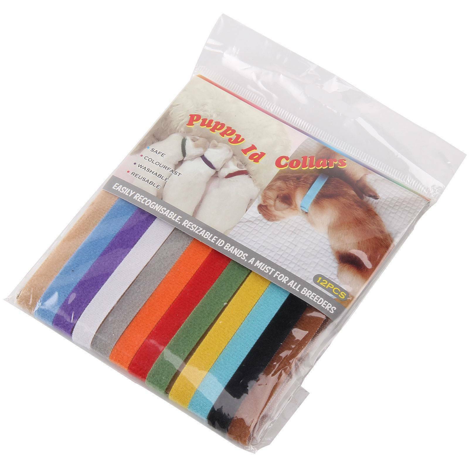 12Pcs Soft Whelping ID Collar Bands Pet Puppy Kitten Identification Collar Tags