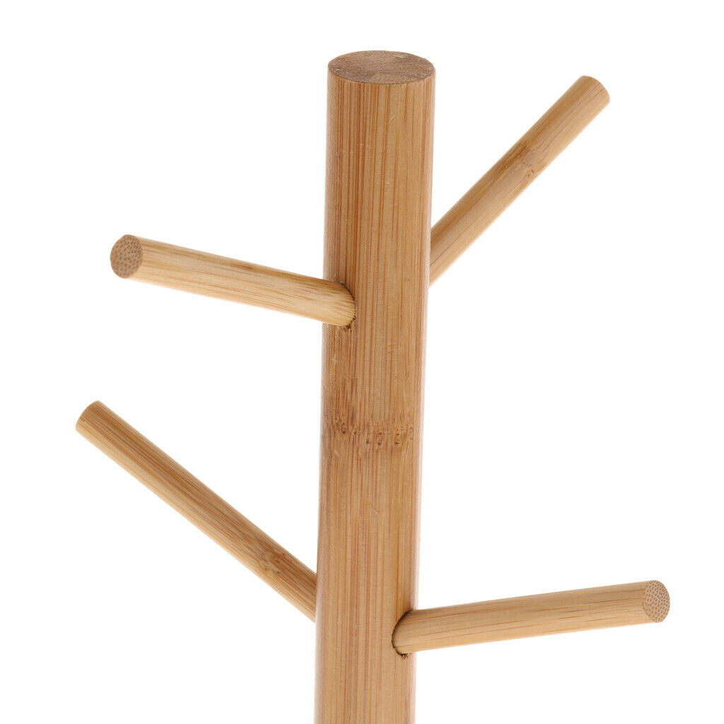 Bamboo Wood Mug Tree Shape Rack Holder Organizer for 6 Coffee Mugs Tea Cups