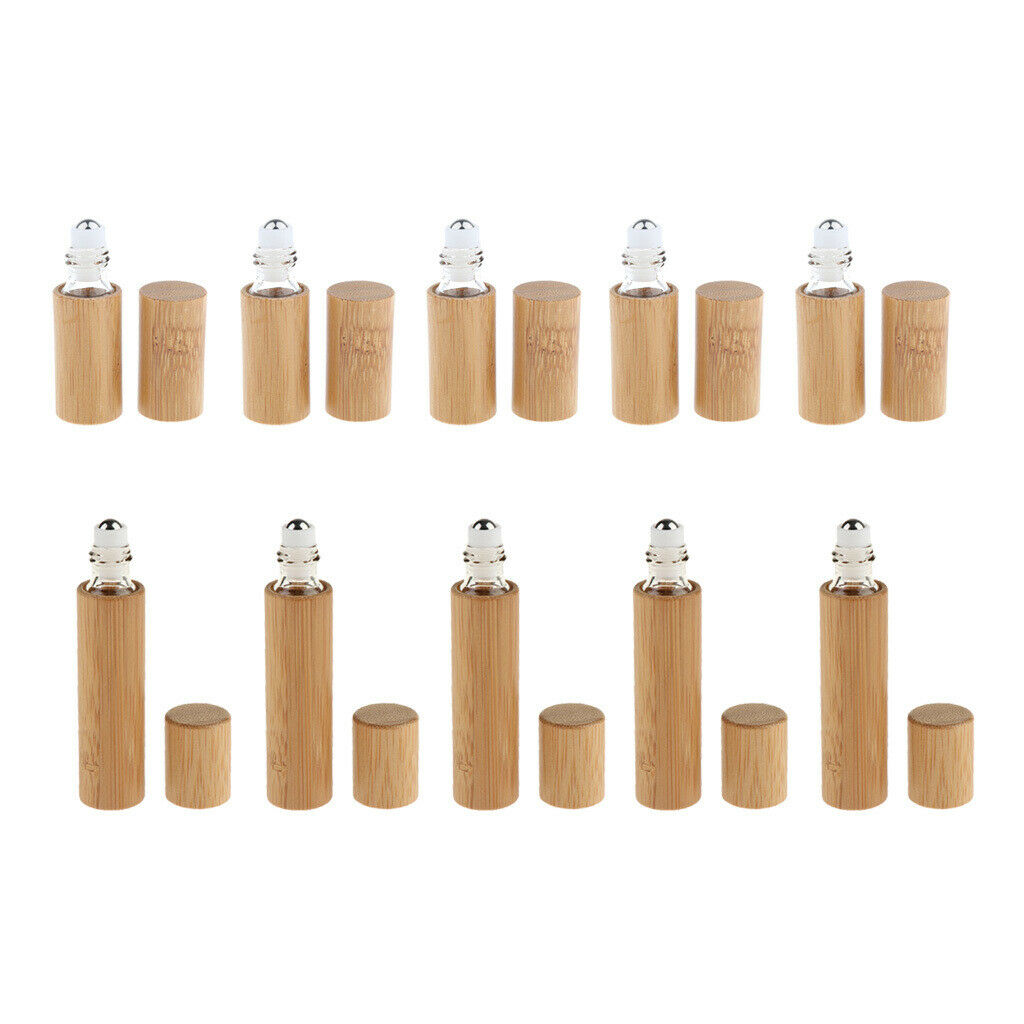 10Set Natural Bamboo Refillable Empty Essential Oil Roller Bottles 5ml/10ml