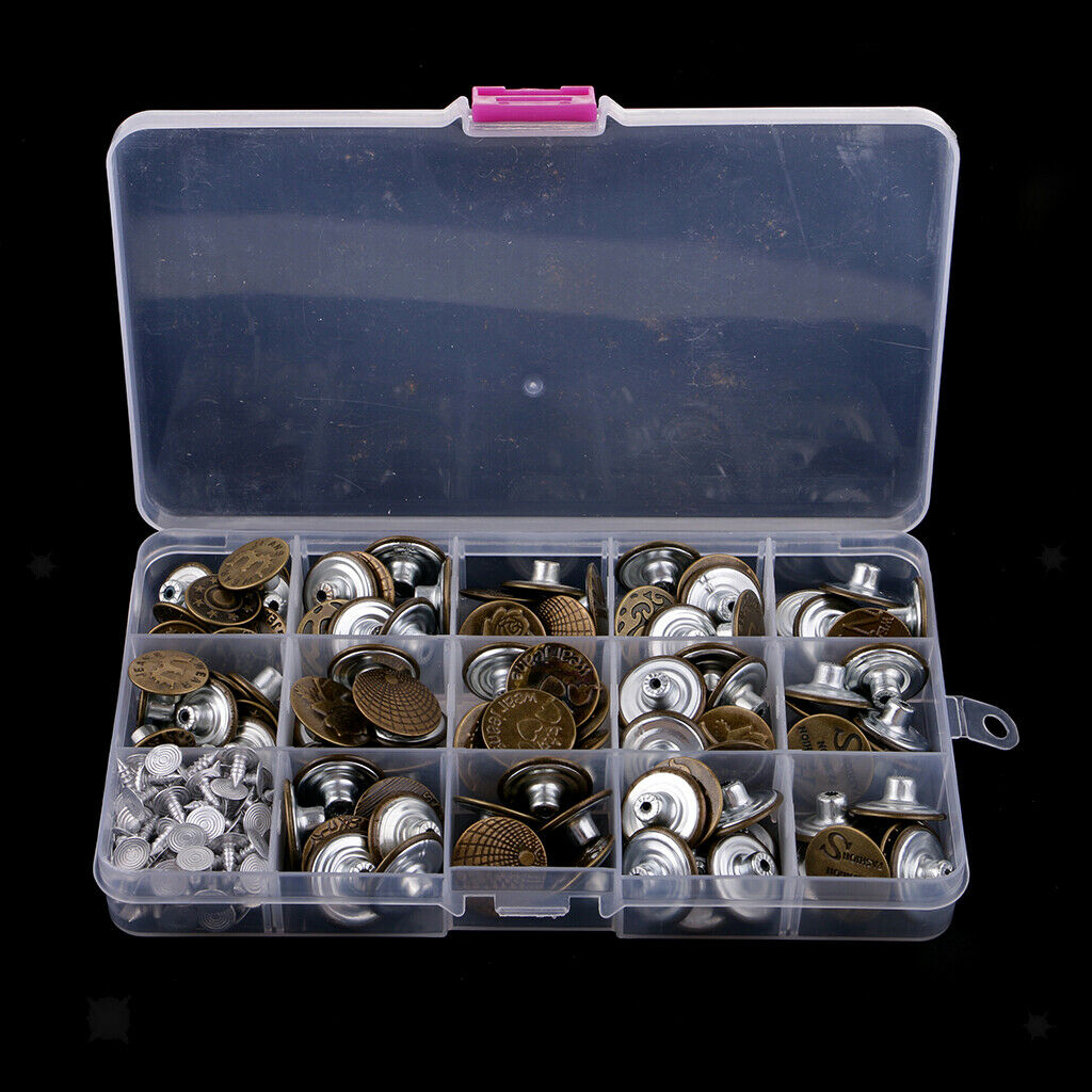 100 Sets Metal Rivet Studs Jeans Tack Buttons Hammer On Replacements 17-20mm