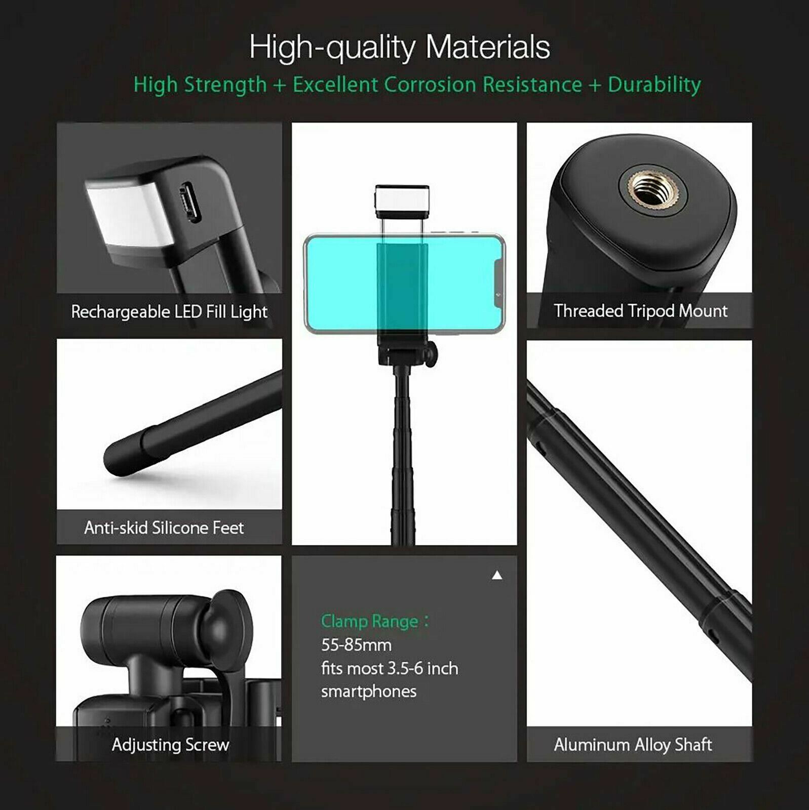 Blitzwolf BW-BS8 Wireless Bluetooth Tripod Selfie Stick + LED Flash Fill Light