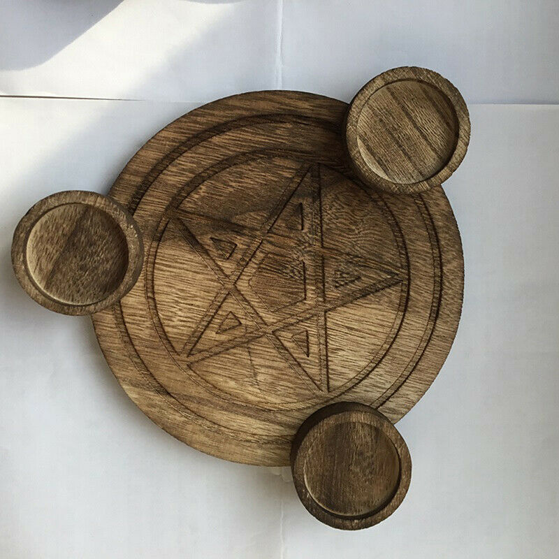 Astrology wood Candlestick table Pentacle altar plate Divination AccessorieBDAU