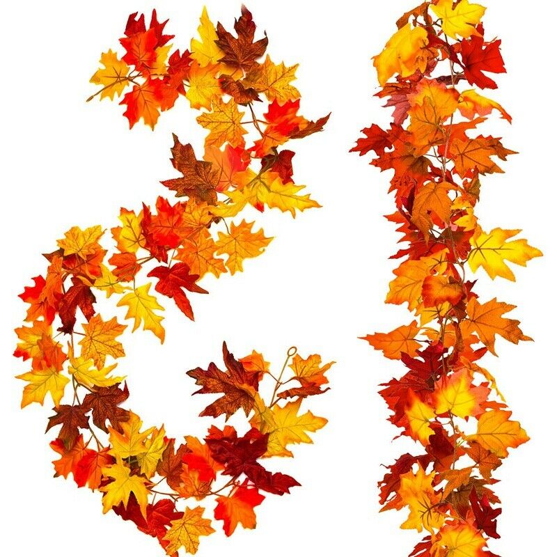 1X(2 Pcs Artificial Autumn Maple Leaves Garland, Fall Hanging Plant for Home9I8)