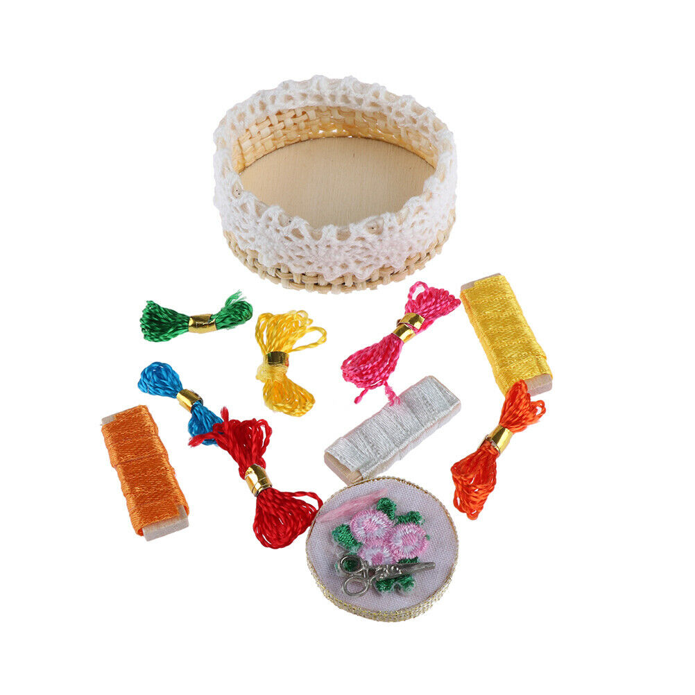 1:12Dollhouse mini embroidery tools set simulation sewing scissors thread moY1