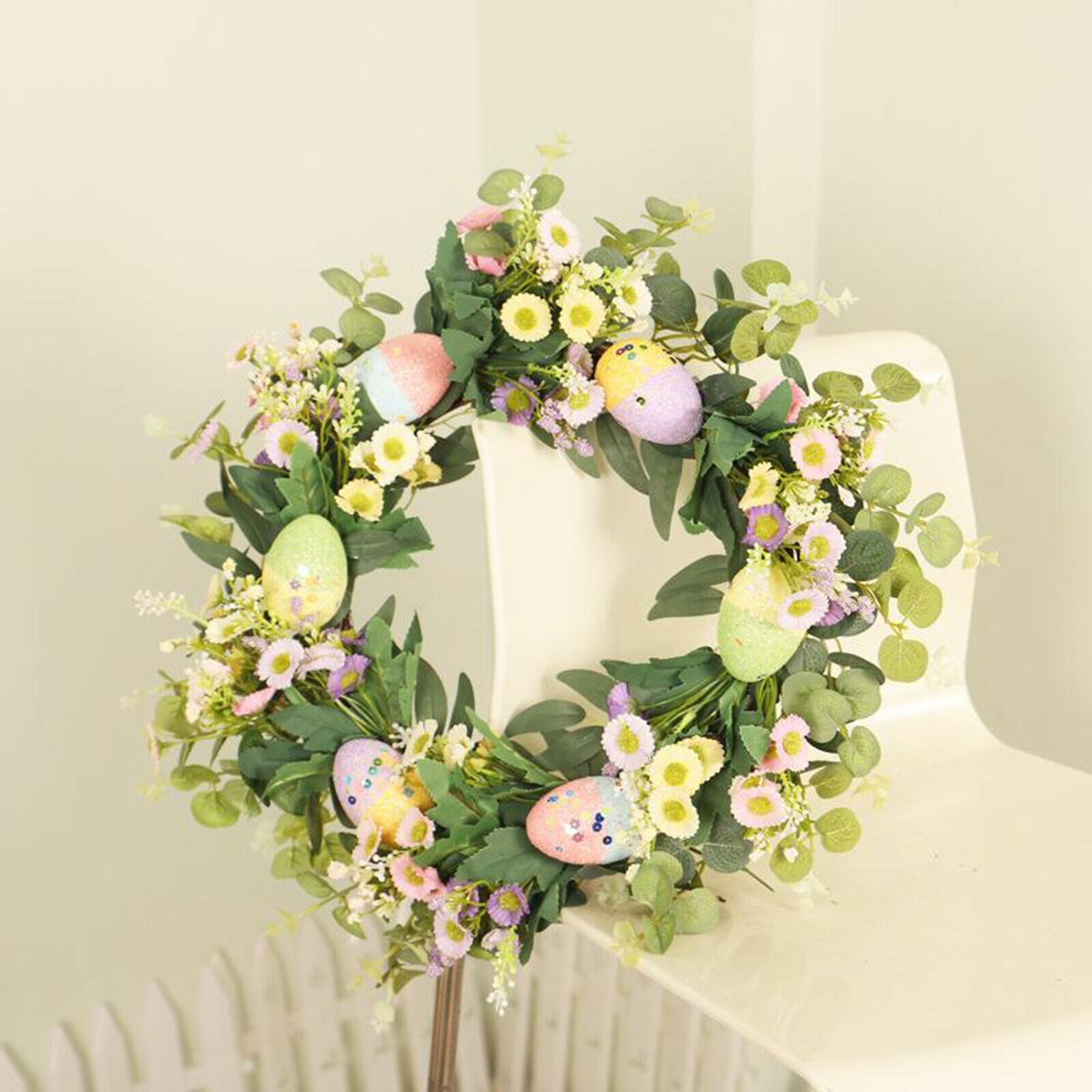 45cm Daisy Easter Door Wreath Silk Flower Front Door Wedding Party Garland