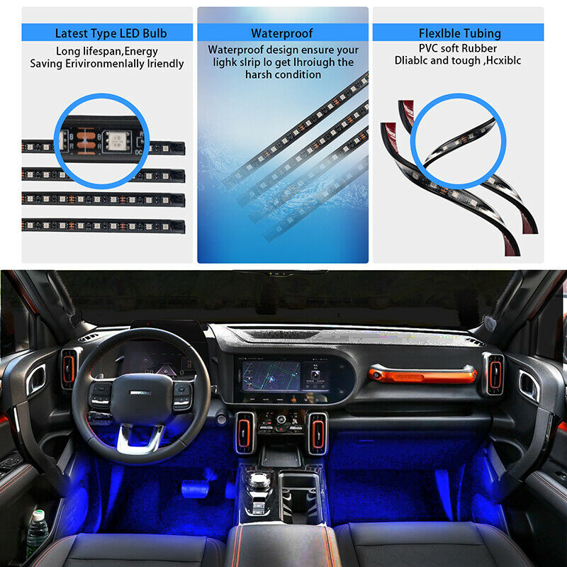 12LEDs Car Interior Decor APP & Music Control Neon Atmosphere Light Strip
