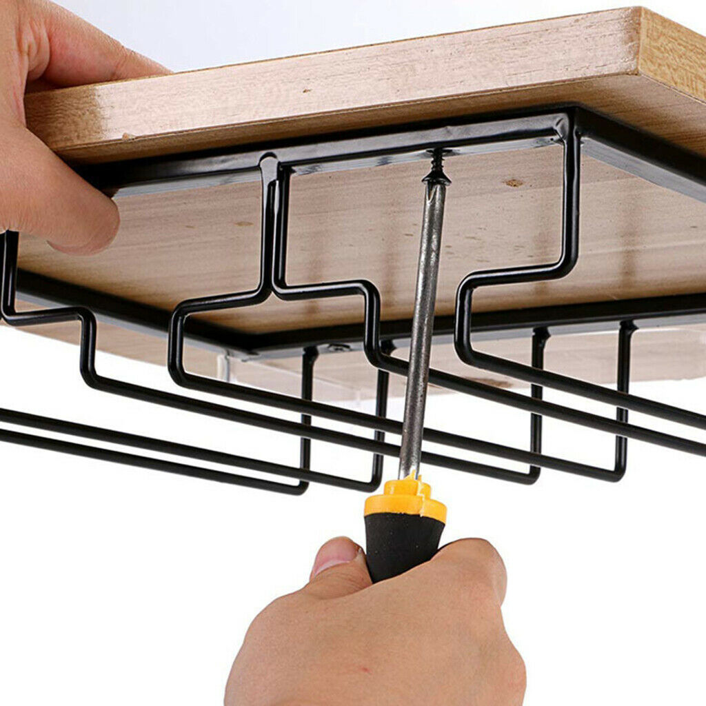 Wine Glass Holder Under Cabinet Stemware Metal Organizer Glasses 3 Rows Iron