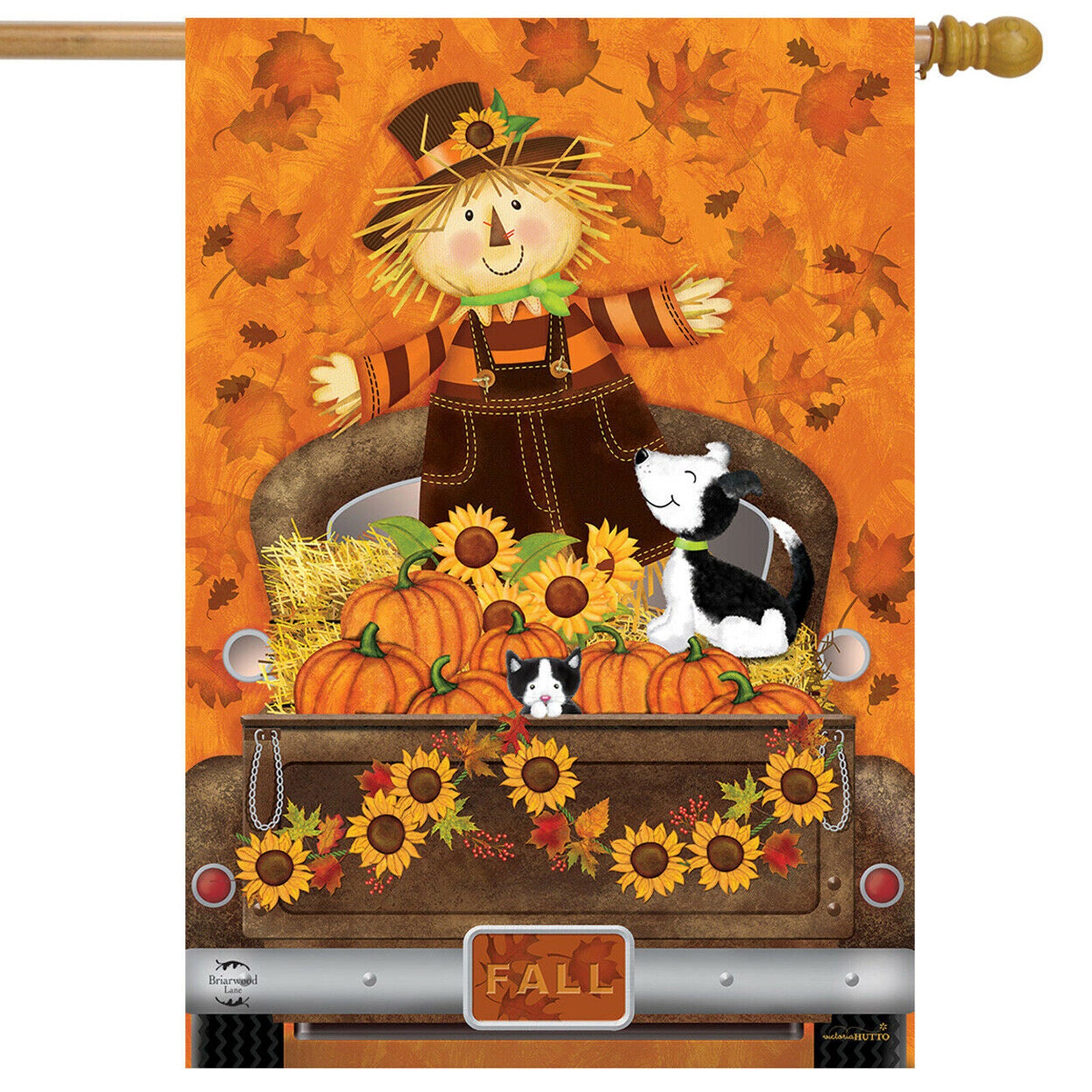 Fall Harvest Pickup House Flag Scarecrow Sunflowers 28" x 40" Briarwood Lane