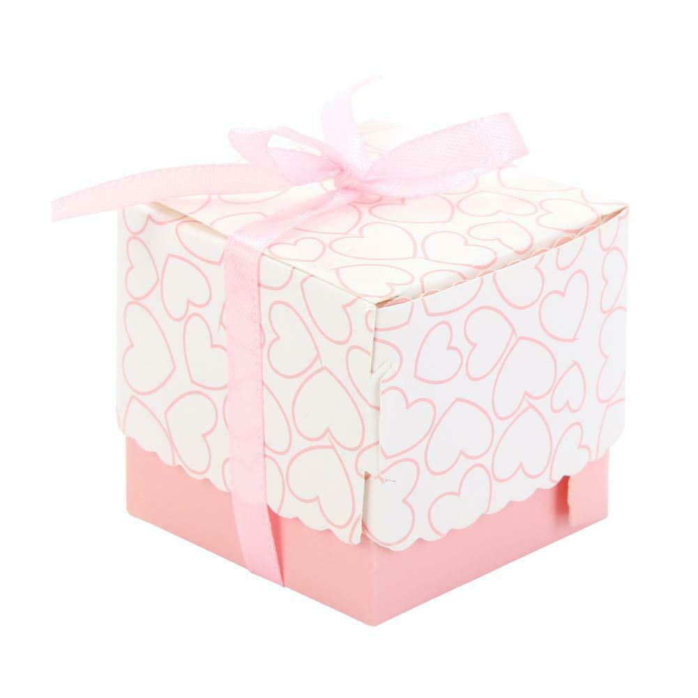 10pcs Double Heart Cut Hollow Candy Boxes Wedding Valentine Gift (Pink) @