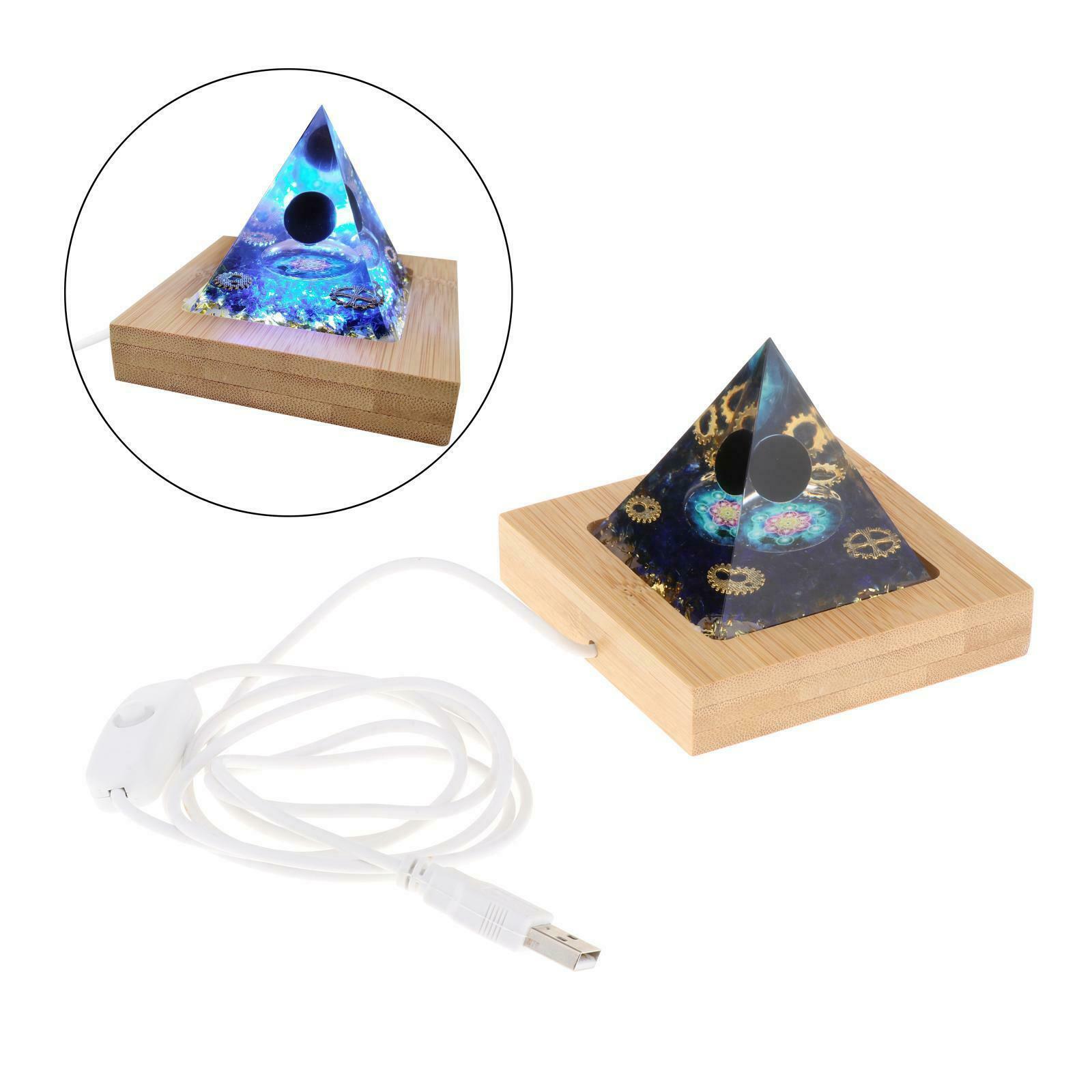 60mm Orgone Pyramid w/ Light Base Quartz Blue Crystal Tower Meditation