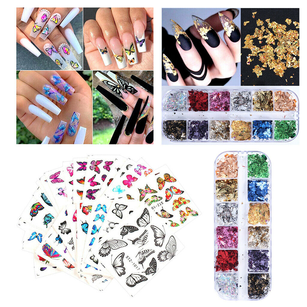30 Sheets Nail Art Stickers Butterfly Paillettes Watermark Manicure Supplies