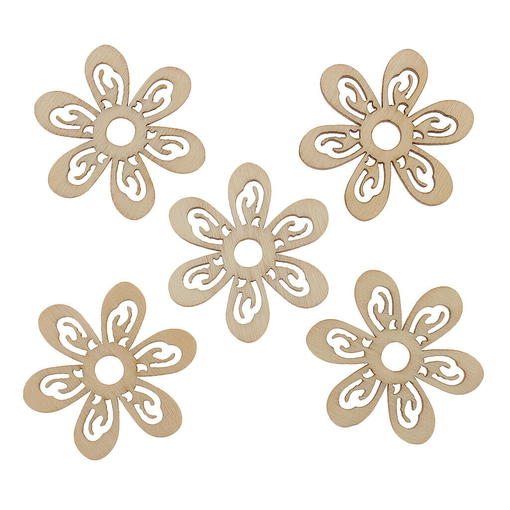 20 Pieces Unfinished Wooden Flower Embellishments for Card Making Wood Craft
