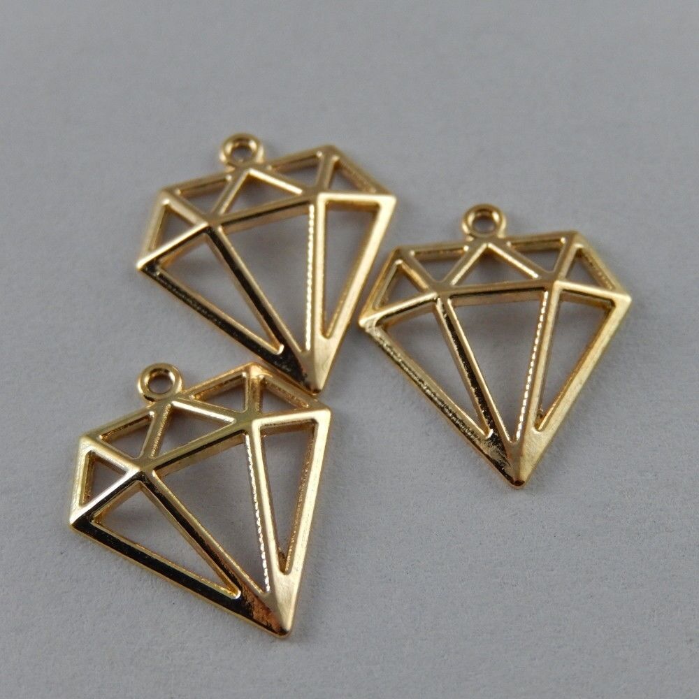 40 pcs Golden Alloy Charm Diamond Shape Earring Pendant Jewelry Findings 16x14mm