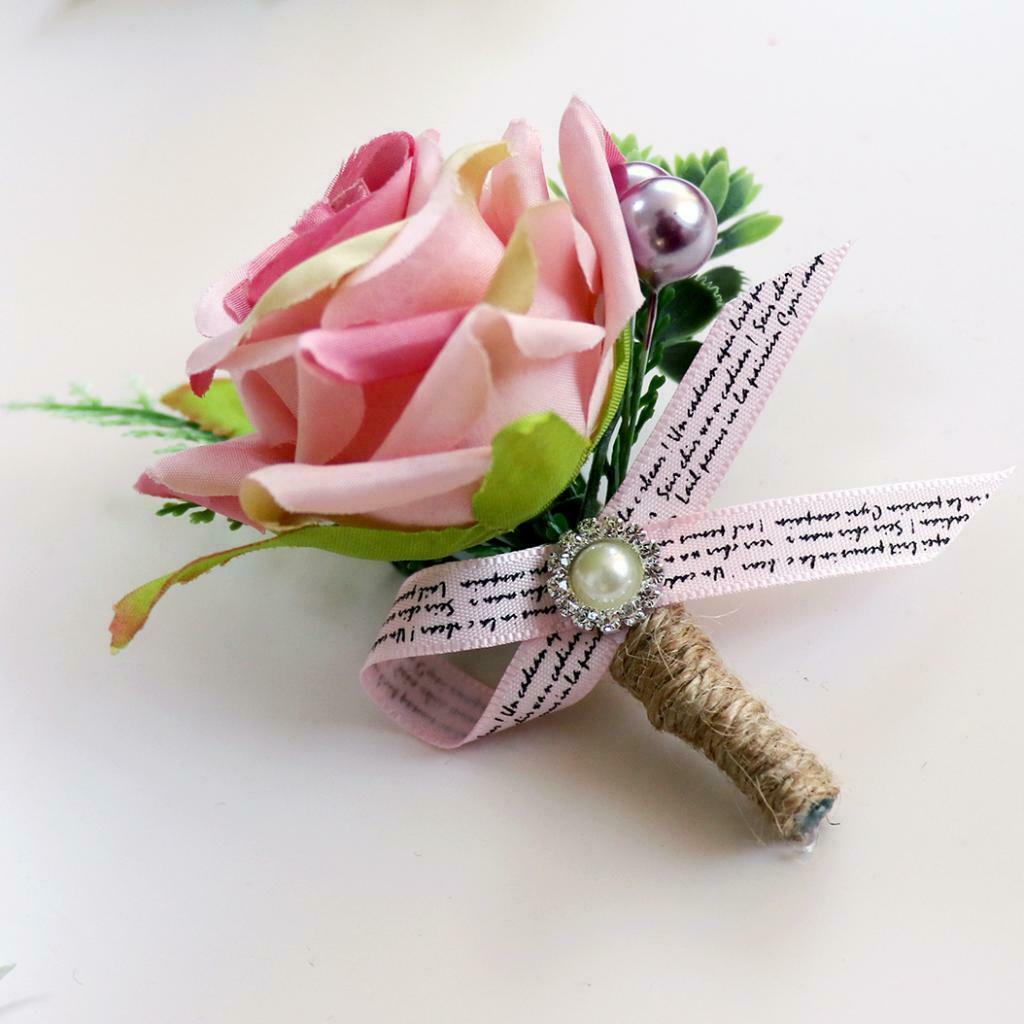2pcs Rose Boutonniere Buttonhole Corsage Wedding Flowers Groom Bridal