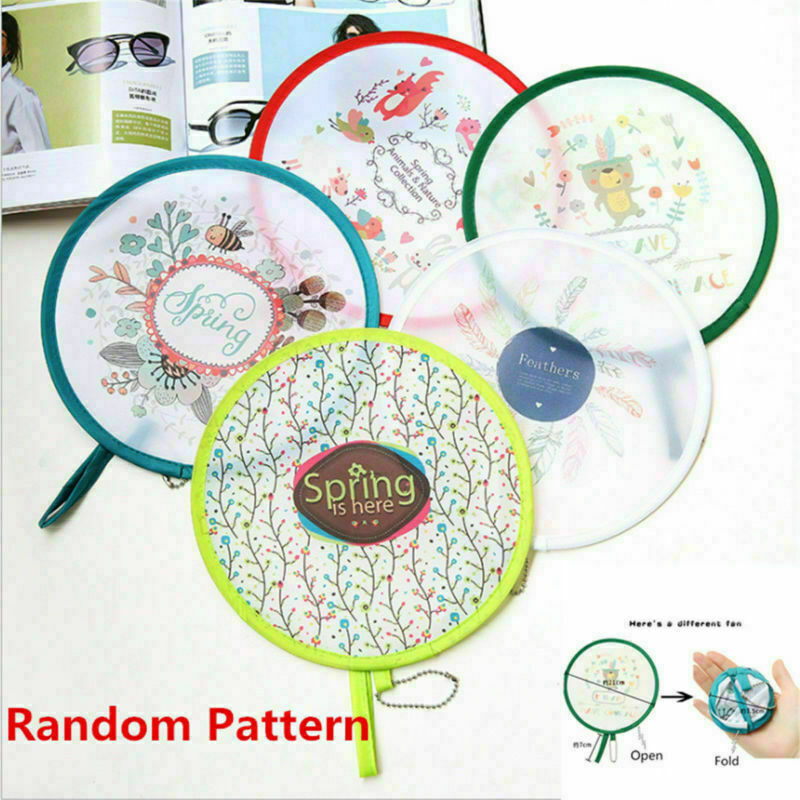 2PCS Lovely Foldable Small Round Portable Fans Hand Fan Pocket For Wedding Party