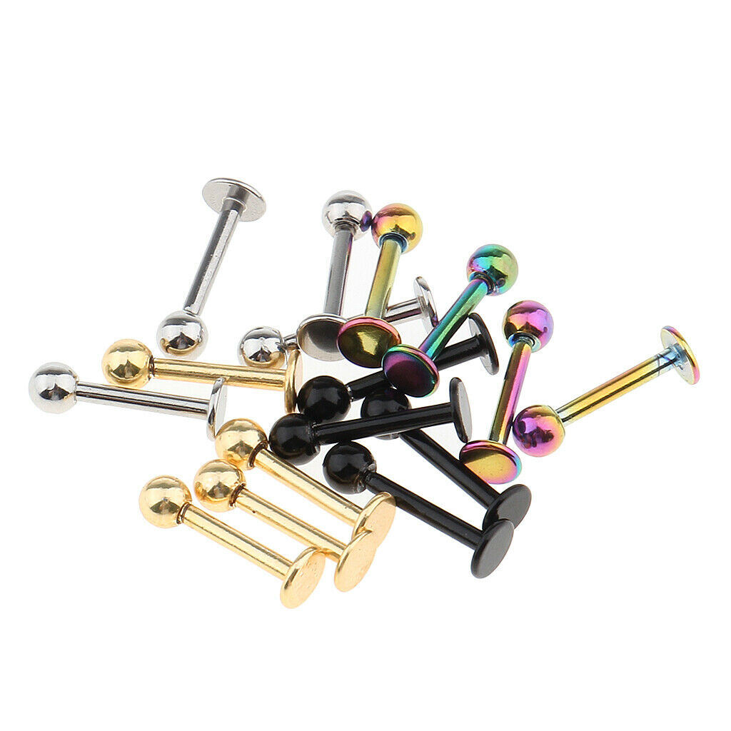 16Pcs Labret Bar Tragus Lip  Nose Stud Stainless Steel Body Jewellery