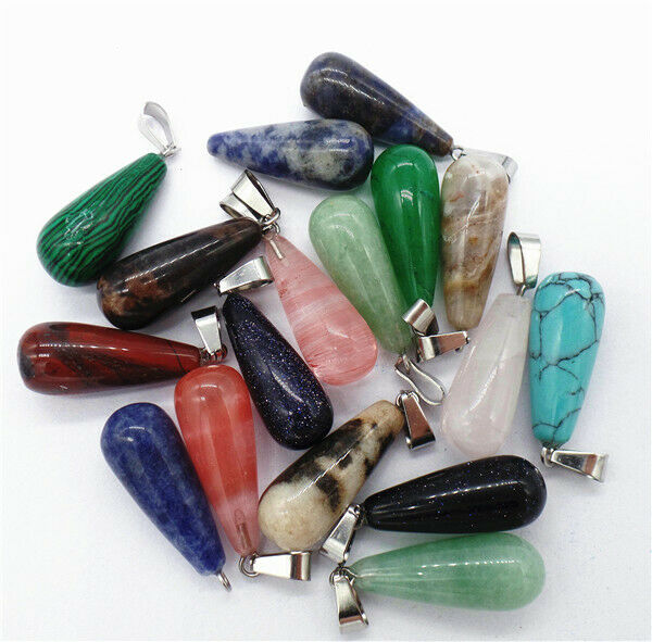 100Pcs 25x10mm Wholesale Multicolor Mixed Stone Teardrop Pendant Bead DIY HH8282