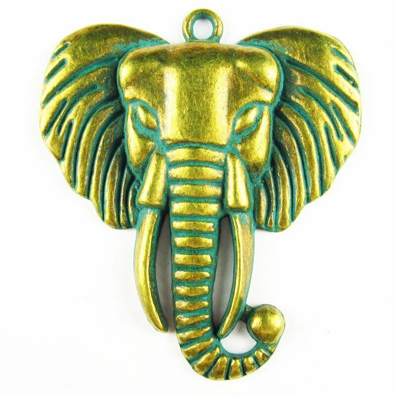 3Pcs Carved Brass Bronze Elephant Head Pendant Bead 54x48x5mm A-8PJ