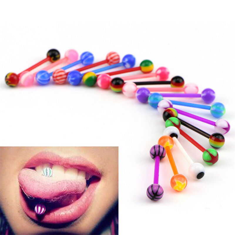 20x Multicolor Stud Tounge Rings Bar  Barbell Body Piercing  Jewelry Spiri.l8
