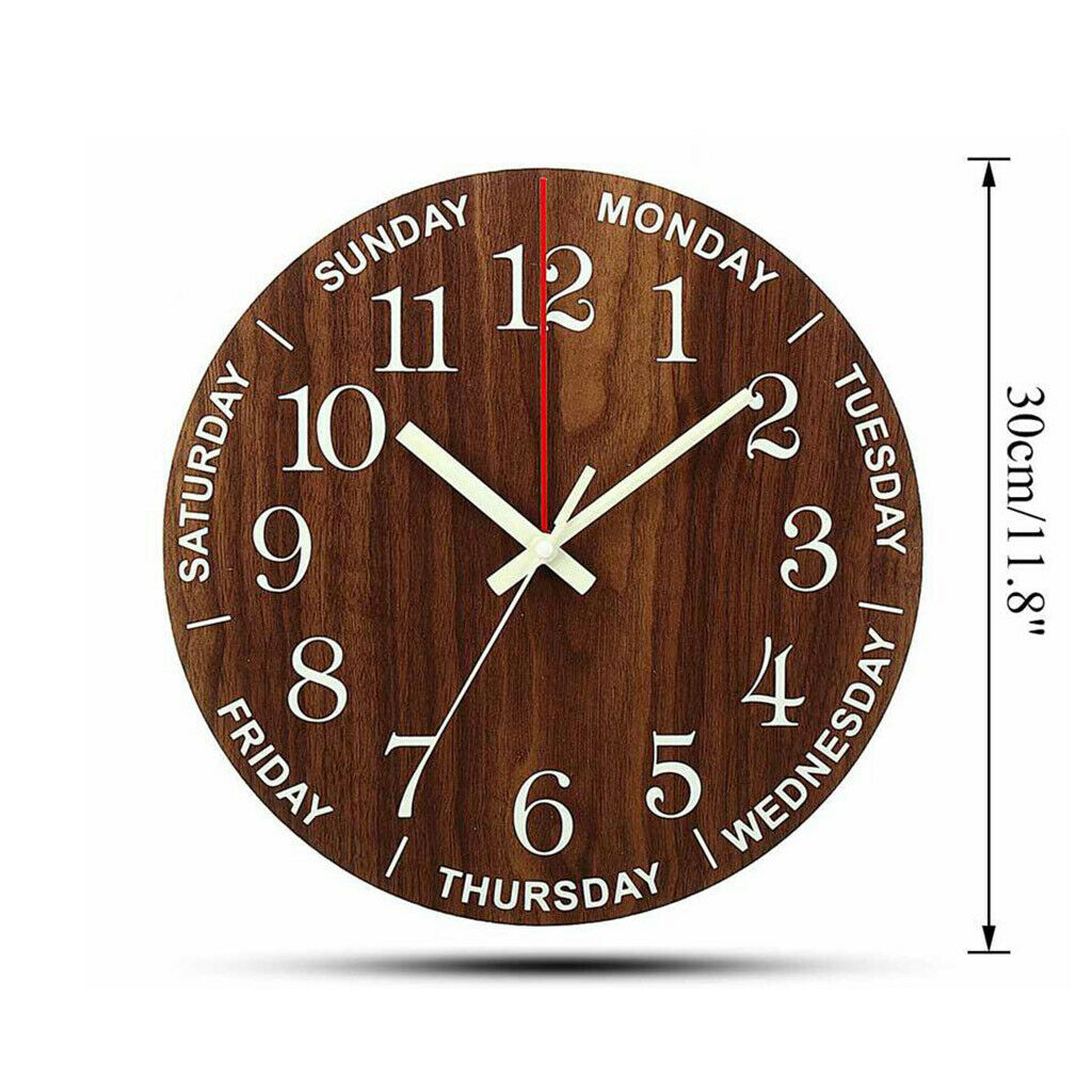 Wooden 30cm 12'' Wall Clock Silent Home Office Minimalism Round Bedroom