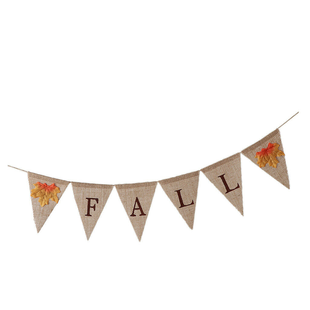 Rustic Burlap Fall Maple Leaf Banner Thanksgiving Party Hanging Sign