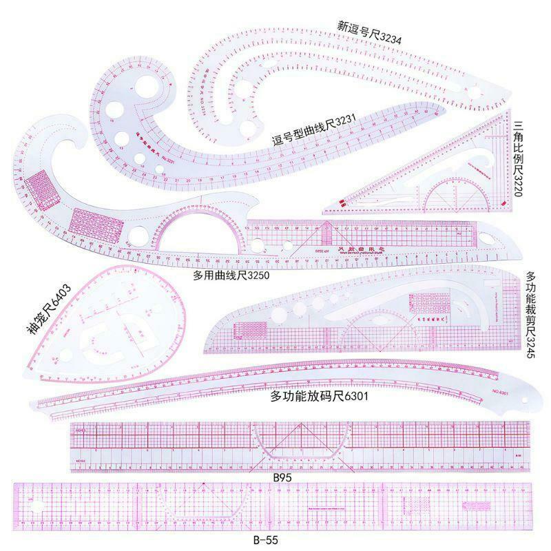 9pcs Sewing French Curve Ruler Measure Dressmaking Tailor Drawing Template Craft