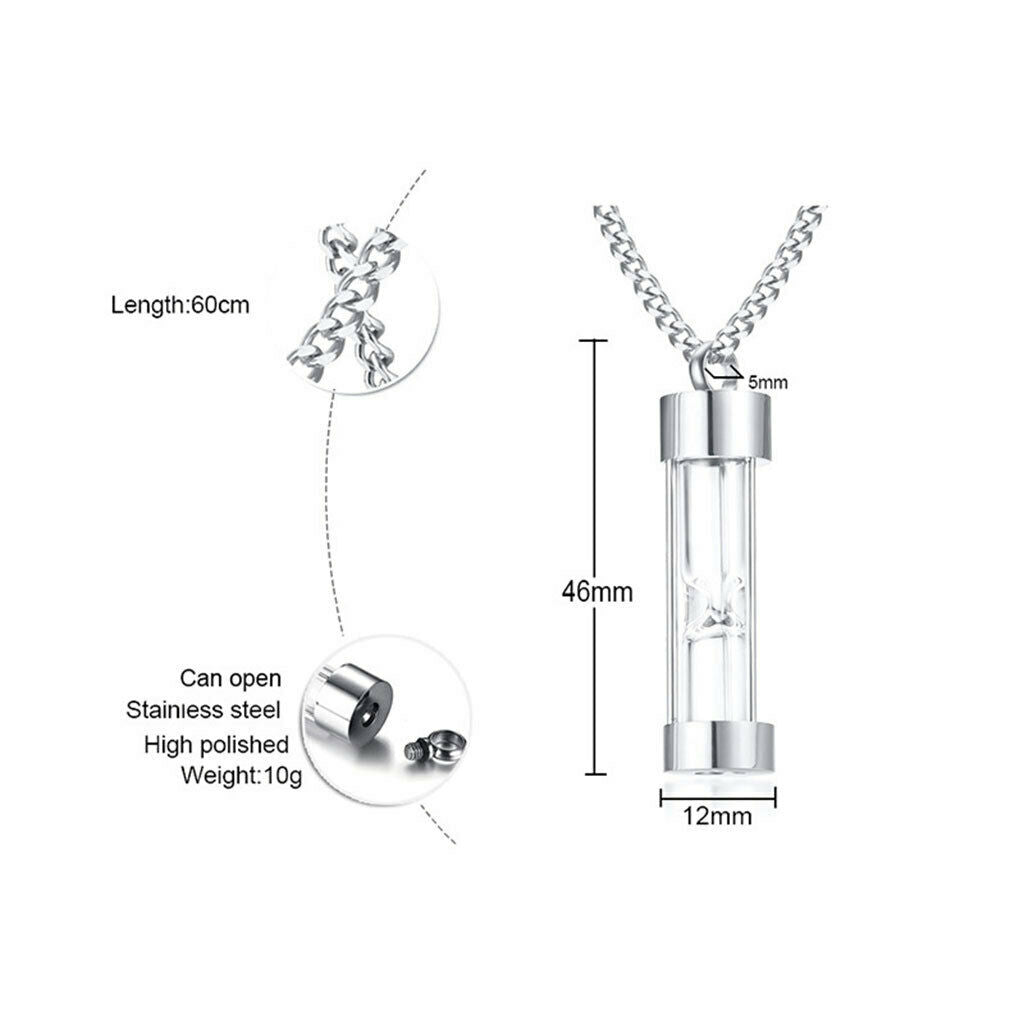 Ashes Pendant Stainless Steel Hourglass Necklace for Memorial Women.