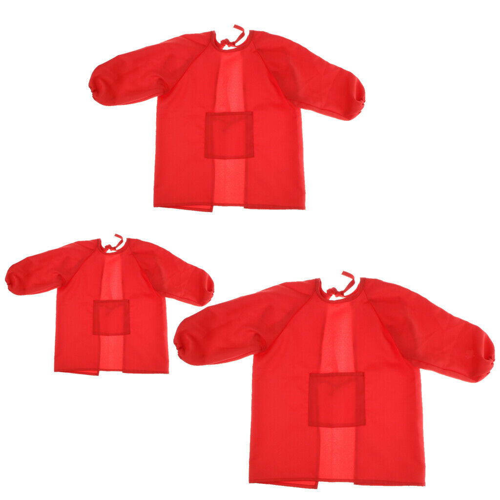 Kids Painting Apron with Long Sleeve Art Smocks for 120-140cm Child Red