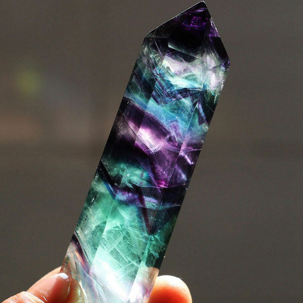 1x Colorful Natural Fluorite Quartz Crystal Wand Point Healing Stone 50g 50-70MM