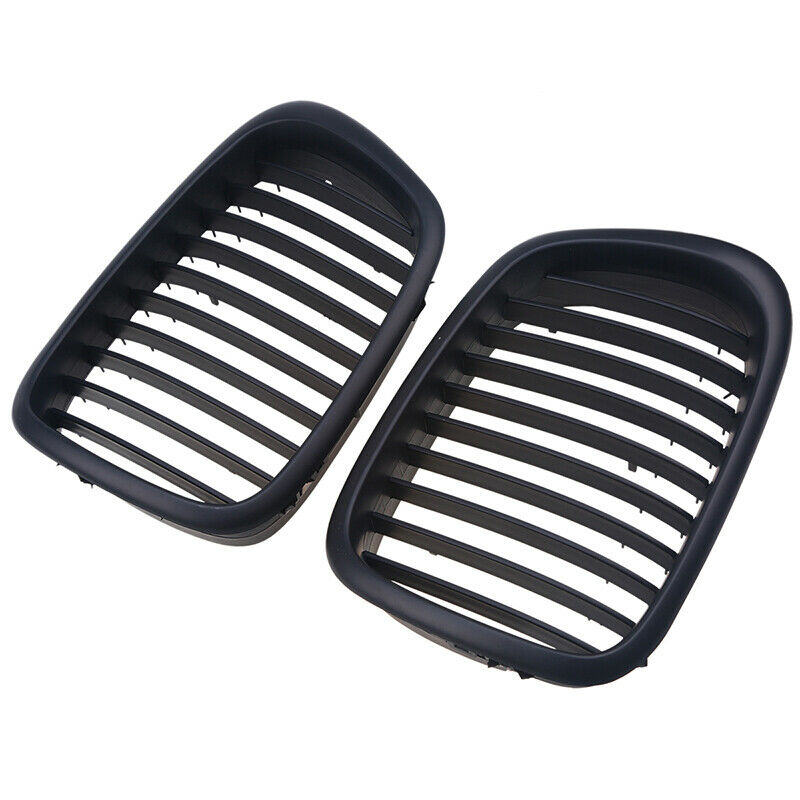 Pair Matt Black Front Kidney Radiator Grille Hood For BMW 5 Series E39 1999-2004