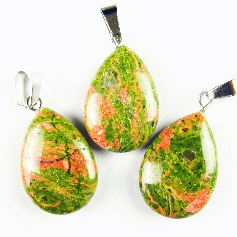 10pcs 27x16x6mm Natural Unakite Gem Teardrop 36g Pendant Bead A-131SK
