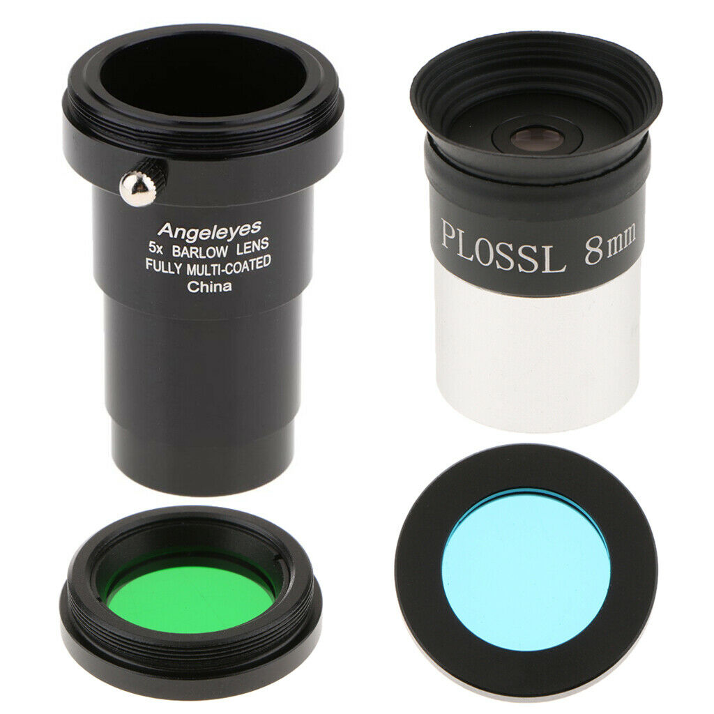 8mm 1.25inch Plossl Telescope Eyepiece + 5X Barlow Lens + 2 Pieces Filters