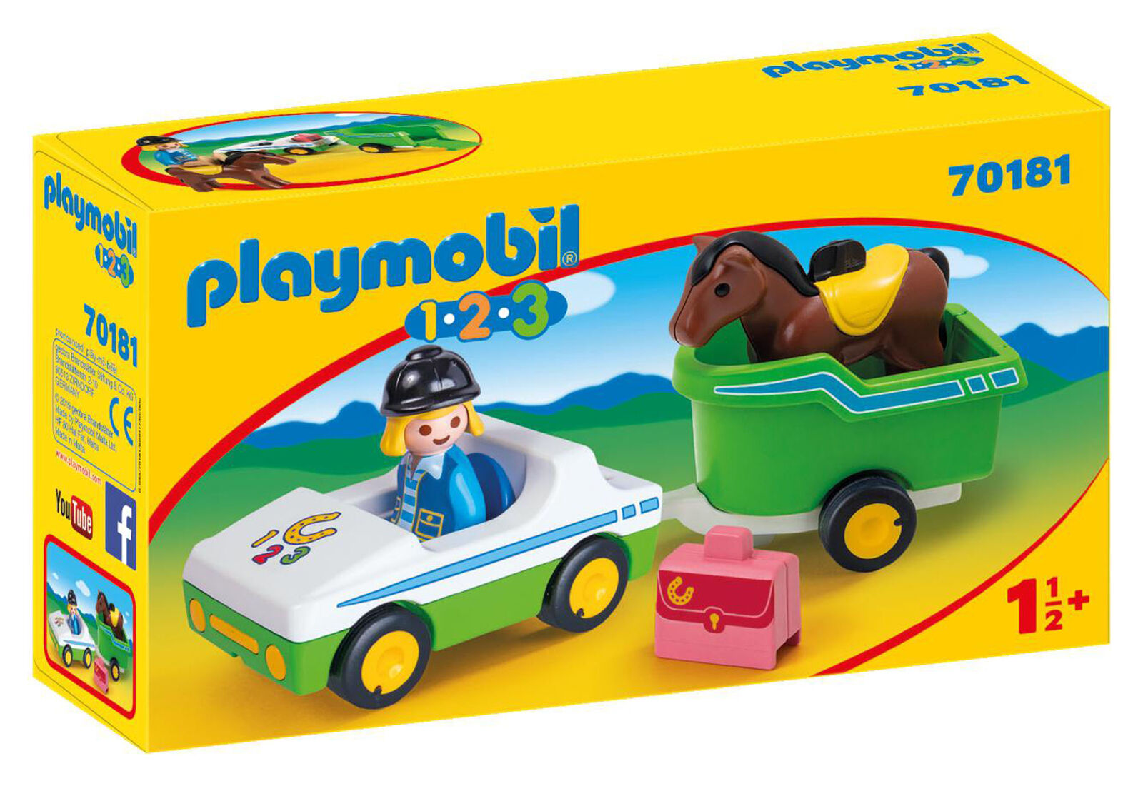 70181 Playmobil 1.2.3 Car with Horse Trailer Suitable for ages 1.5 years and up.