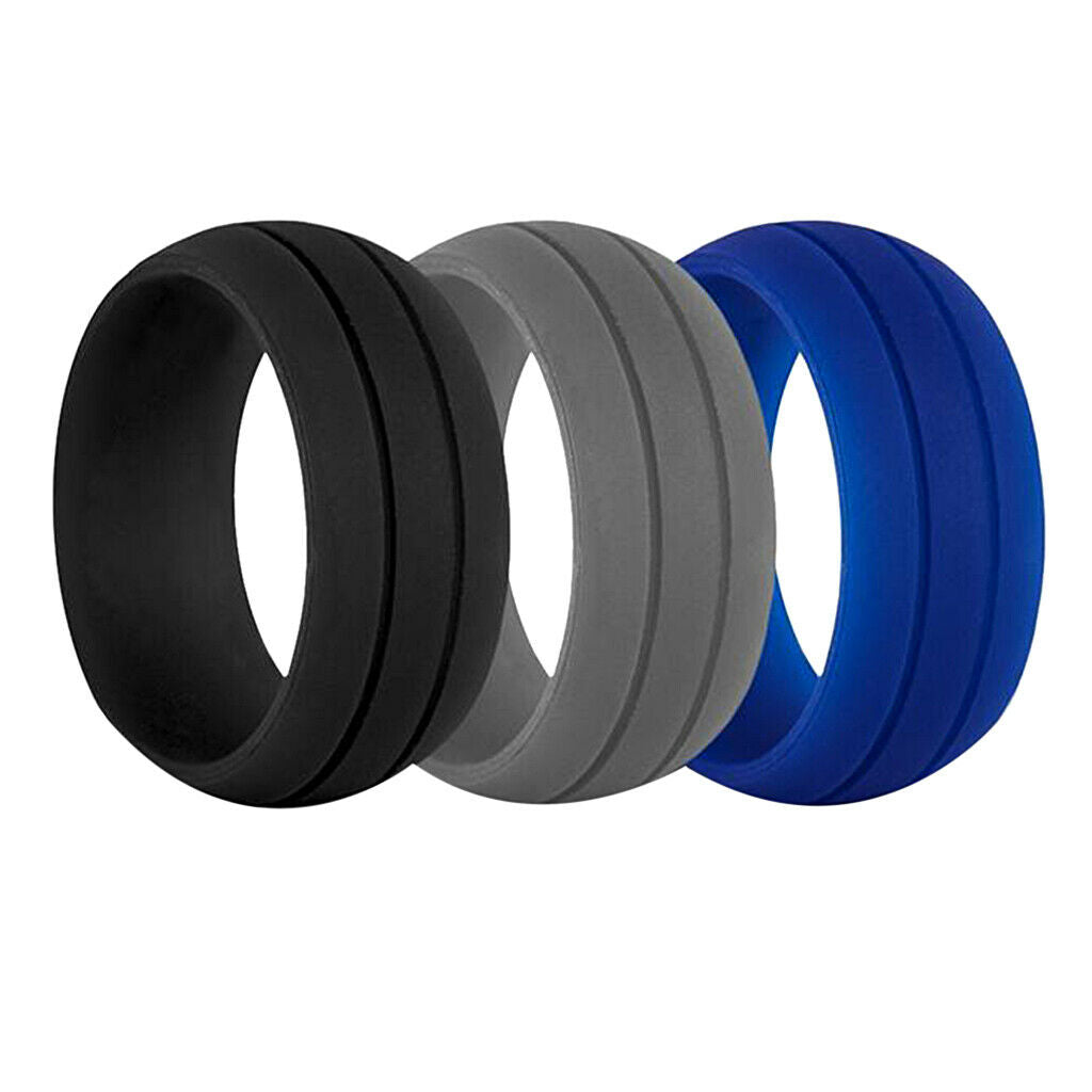 3 Pieces Silicone Wedding Ring Men Women Band Comfortable Flexible Size 10
