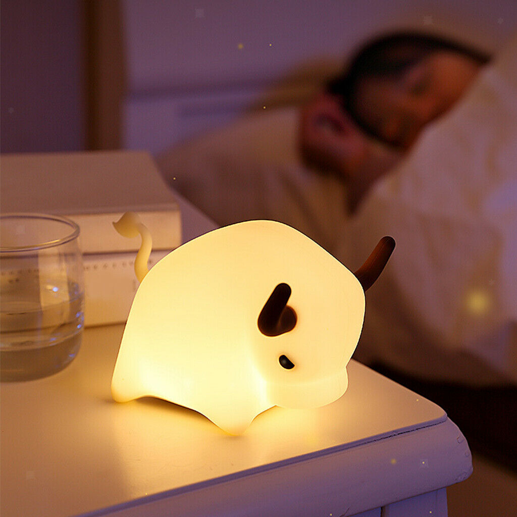 Cow Night Light Kids Silicone LED Lamp Animal Baby Nursery Stepless Dimming