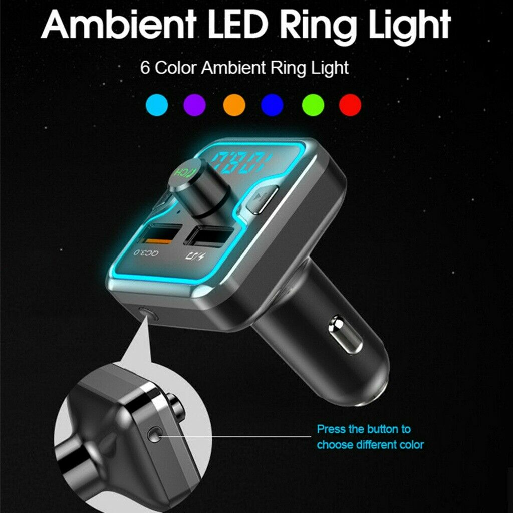 Car Bluetooth FM Transmitter Car Fast Charger Adapter Music Player with Light