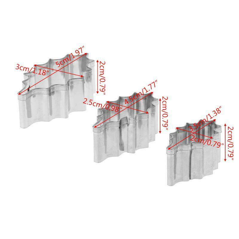 3pcs Stainless Steel Holly Leaf Cookie Cutter Christmas Biscuit Mould Mold DIY