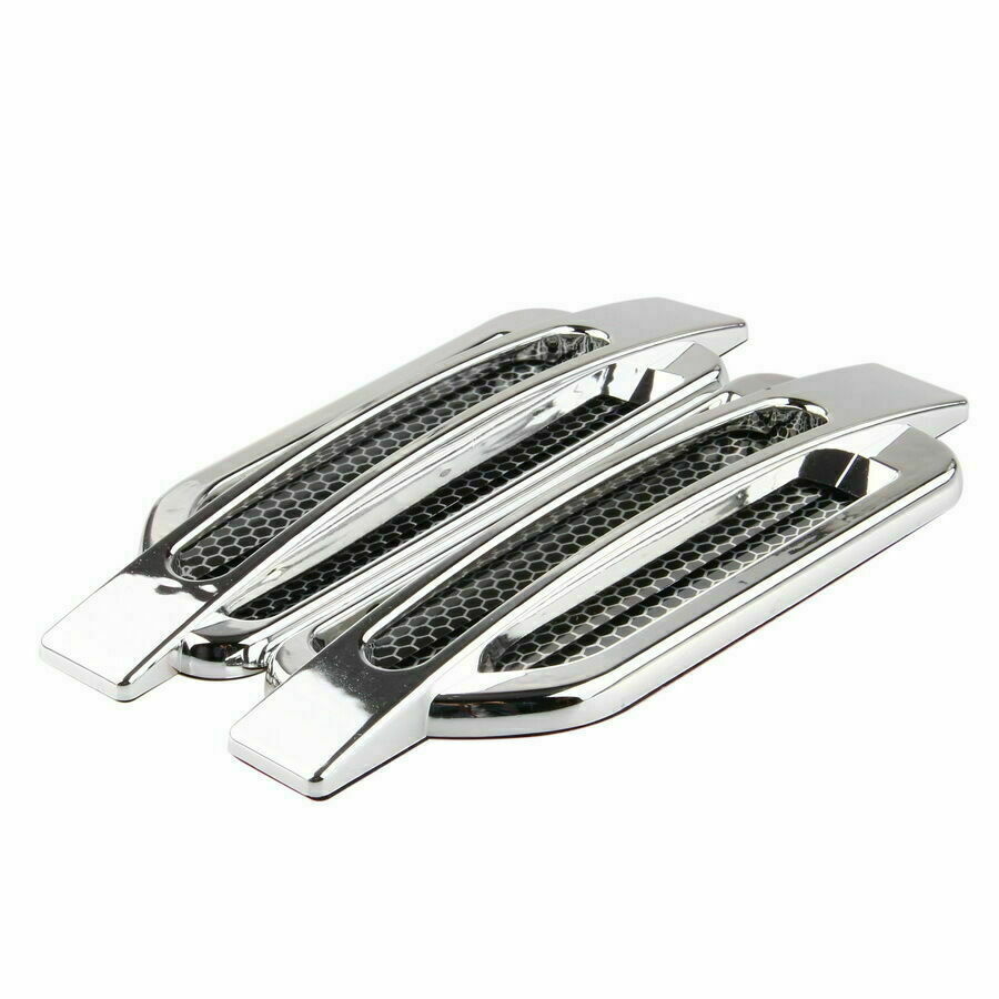 Pair Chrome Car Bonnet Air Intake Flow Side Fender Vent Hood Scoop Door Cover