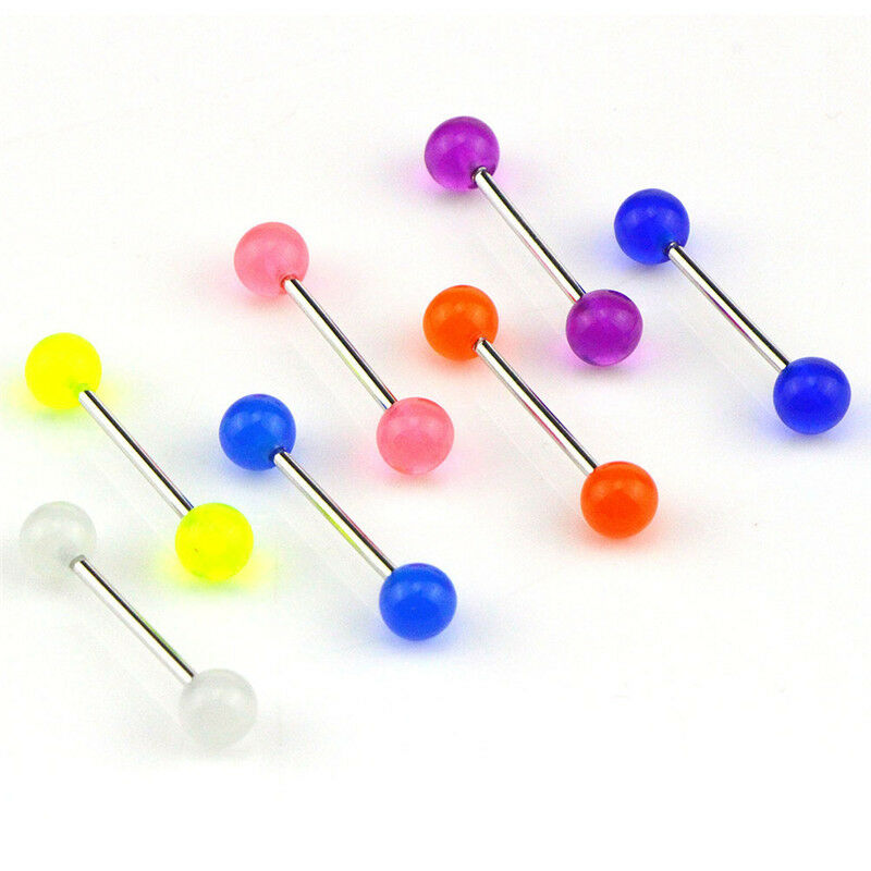 7PCS/Set Glow In The Dark Luminous Barbell Tongue Rings Body Piercing Jewe.l8