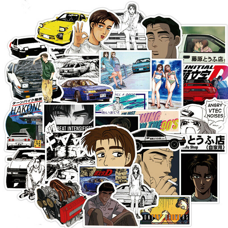 50PCS Initial D Stickers Laptop DIY Fridge Guitar Luggage Skateboard Car TOB Fx