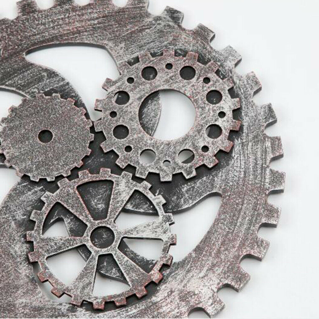 2 Pcs Industrial Style Wooden Machine Gear Wall Decor Background for Cafe Shop