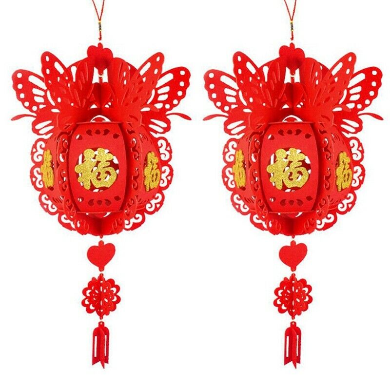 2PCS Waterproof Good Fortune Red Paper Lanterns for Chinese New Year Sp FestE1H6