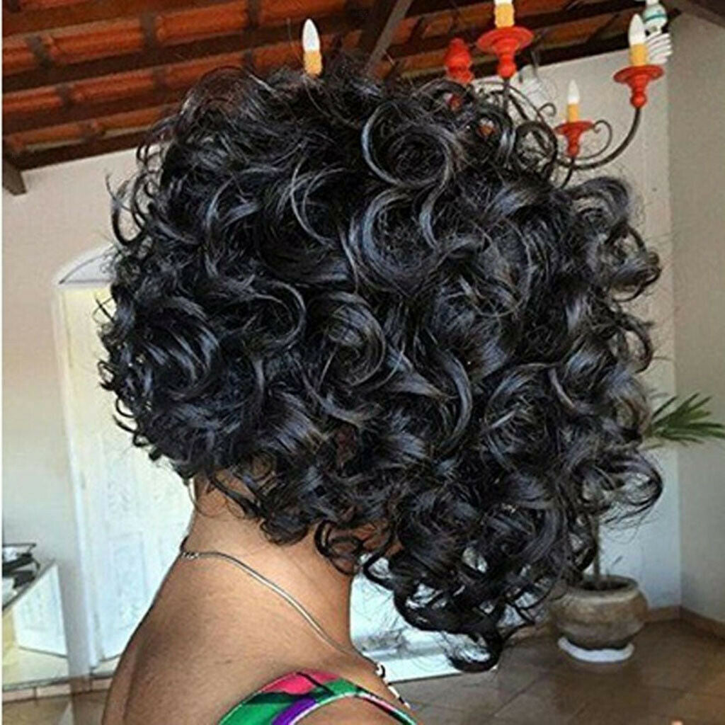 12'' Black Costume Synthetic Women Curly Wigs Natural Looking  Resistant