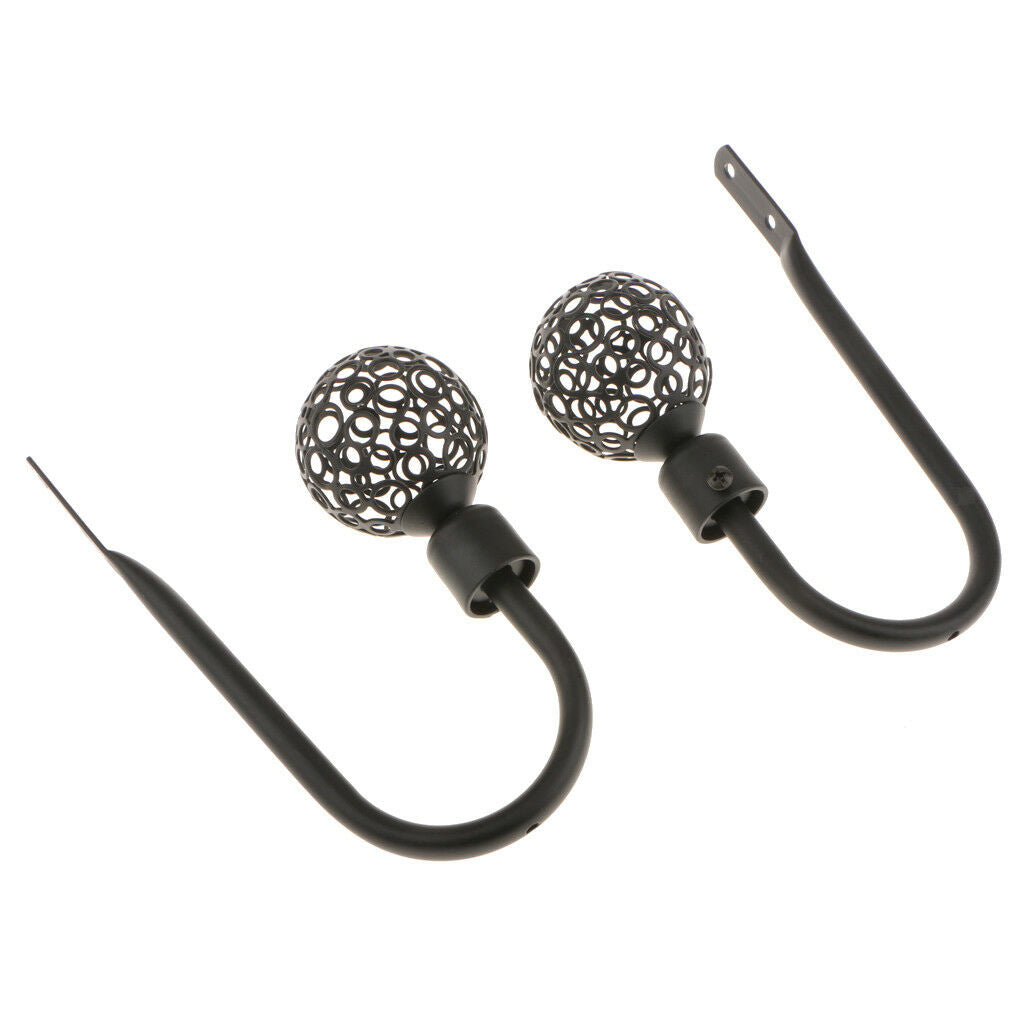 2x METAL HOLLOW BALL CURTAIN TIE BACK HOOK HOLDBACK HOLD BACKS HOLDER Black