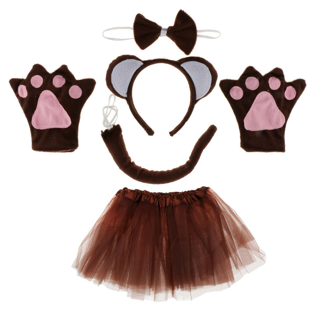 5pcs/Set Monkey Headband Bow Tie Tail Paws Tutu Skirt Fancy Dress Up Set