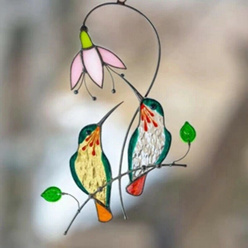 Hanging Home Decoration Stained Glass Window Panel Birds Ornaments Acrylic BY6Z4