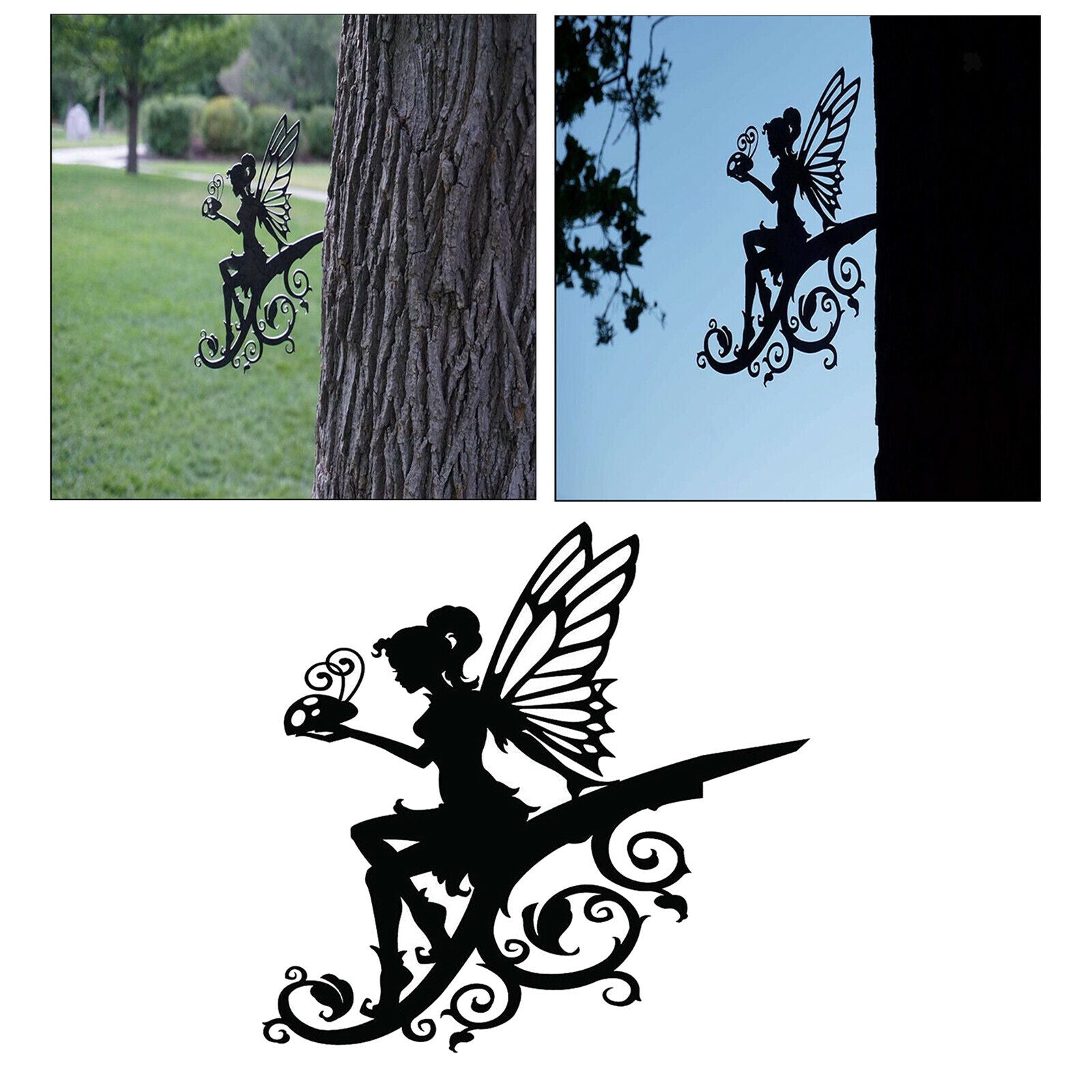 Metal Craft Fairy Silhouette Statue Ornament Enterway Backyard Wall Fence